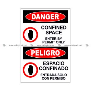 confined space lockout cover sign in bilingual language