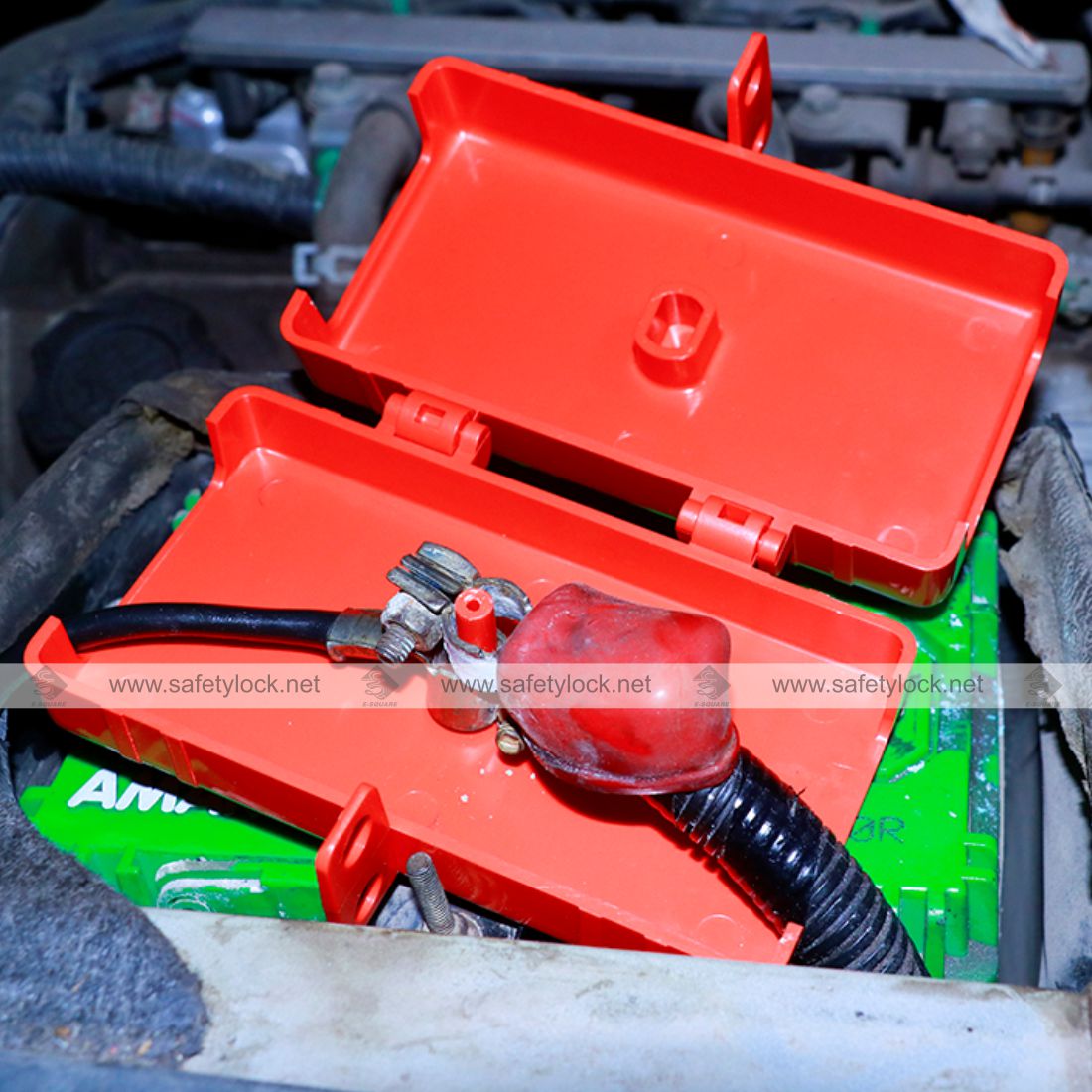 E-Square battery terminal lockout device