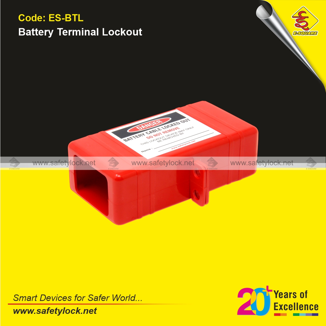 E-Square battery terminal lockout tagout device