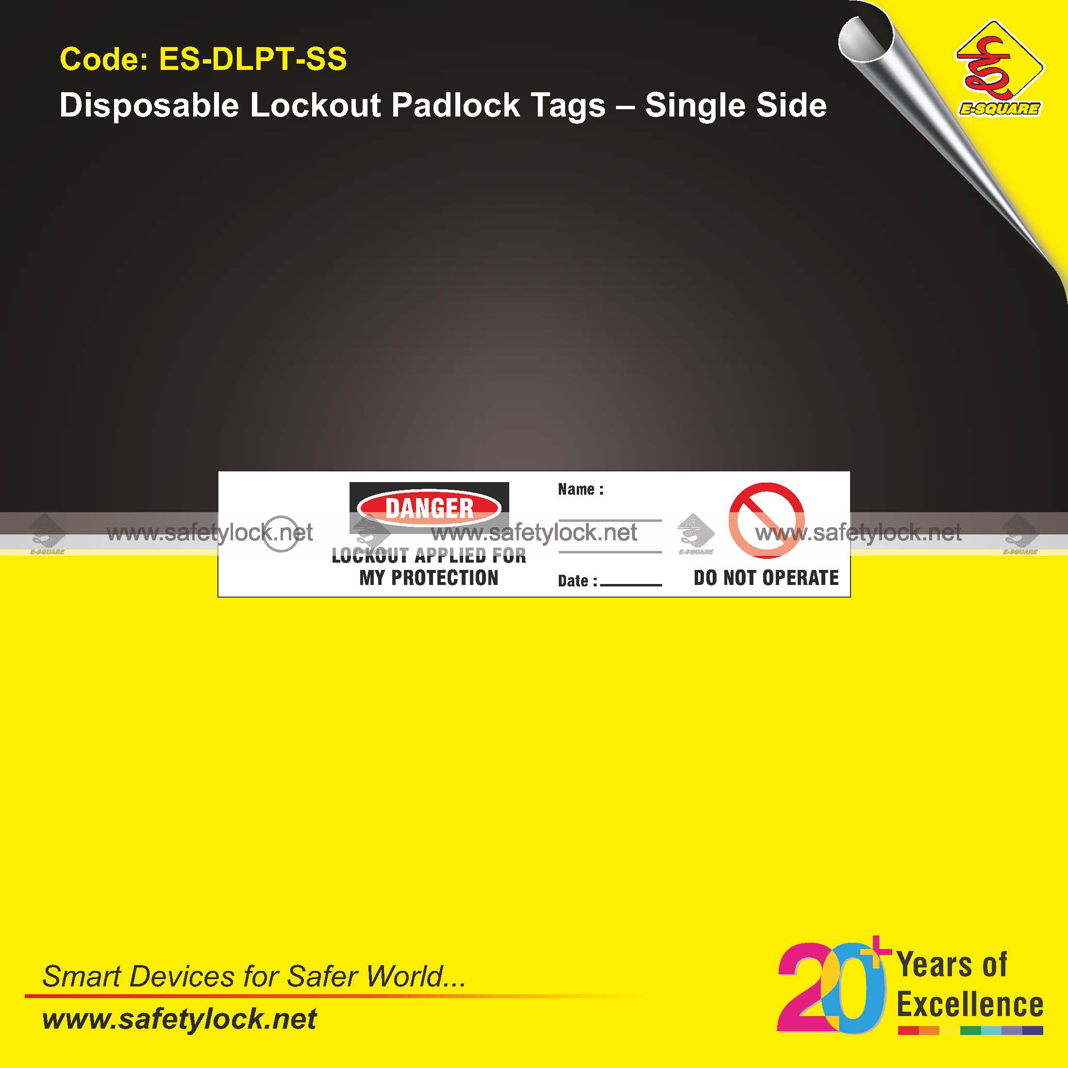 E-Square disposable lockout padlock tags single side