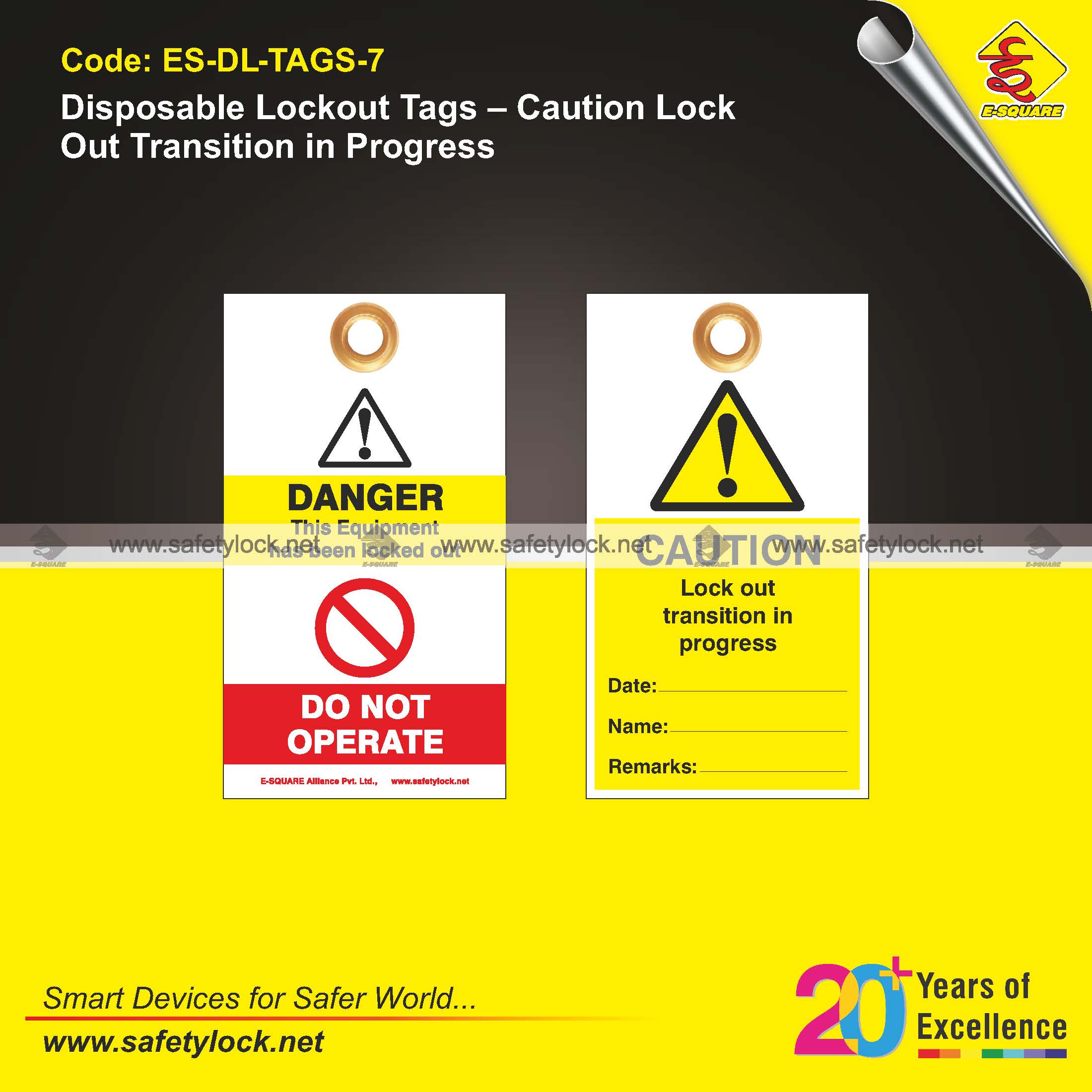 E-Square disposable lockout safety tags