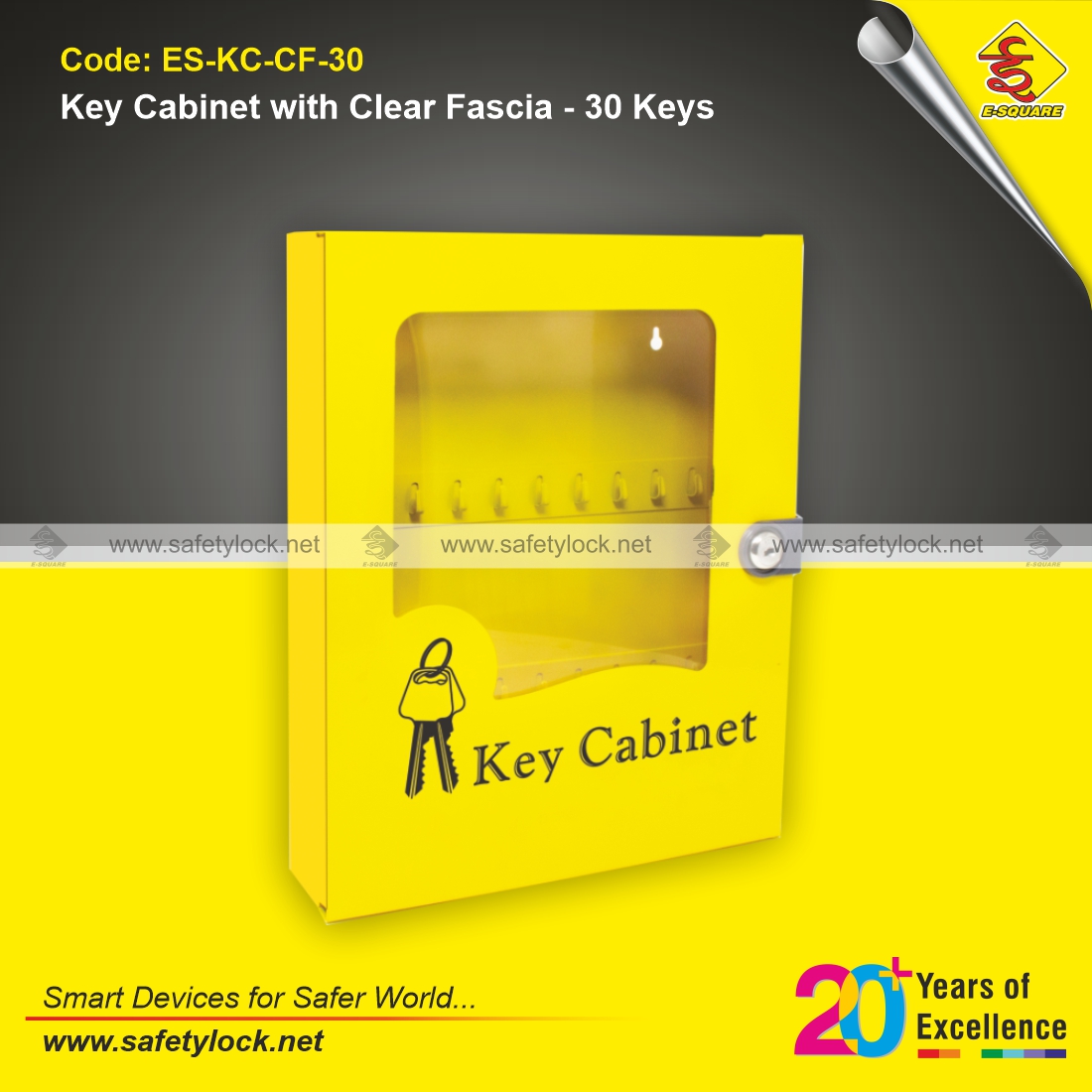 E-Square lockout key cabinet with clear fascia for 30 keys