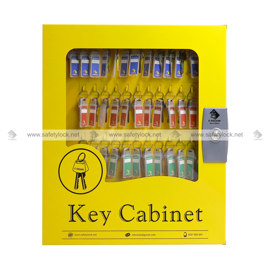 E-Square LOTO key cabinet with clear fascia with devices