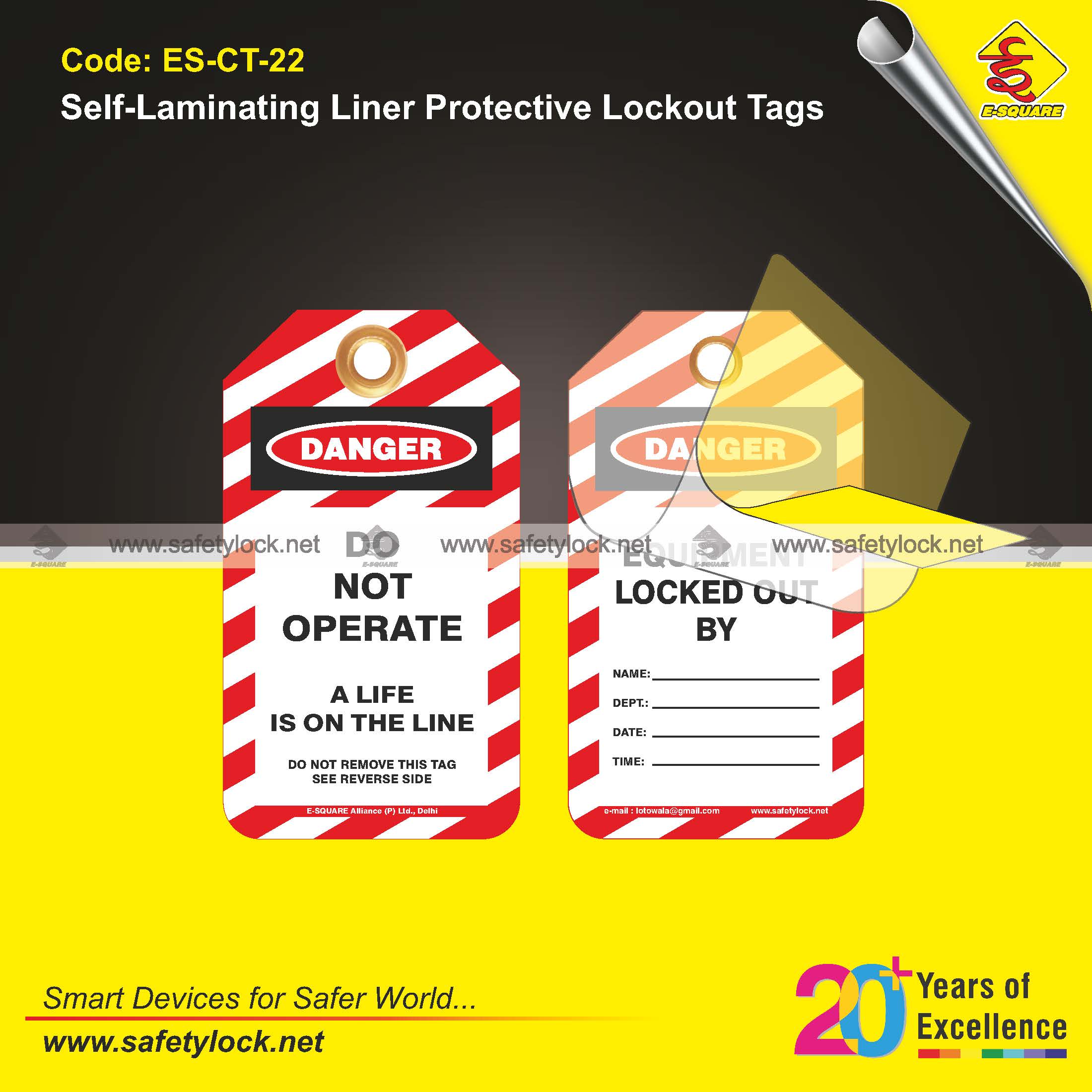 E-Square self laminating lockout tags
