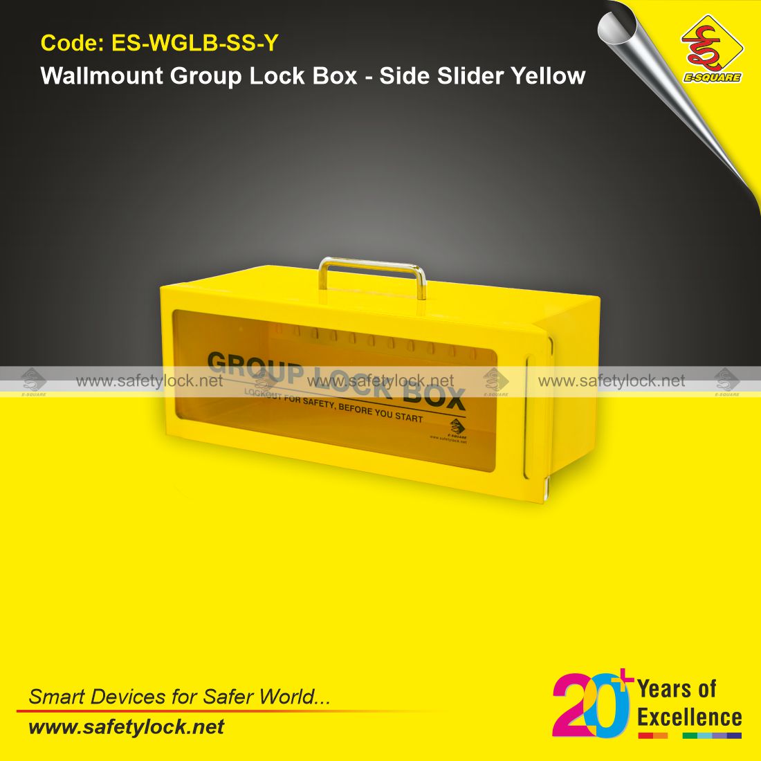 E-Square yellow wallmount group lock box