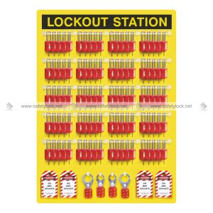 large open lockout station with loto devices