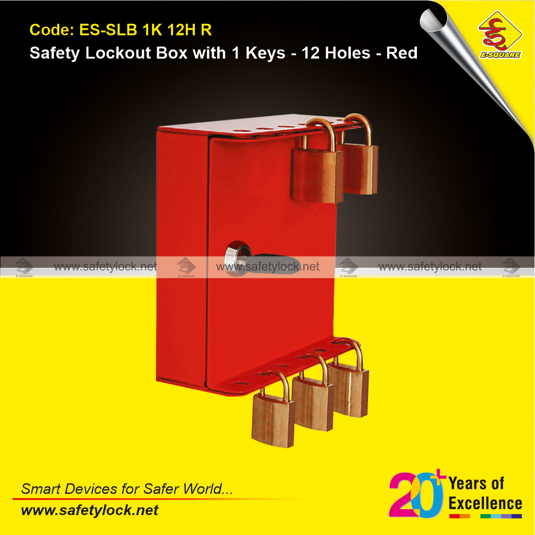 red lockout box with 1 key and 12 holes