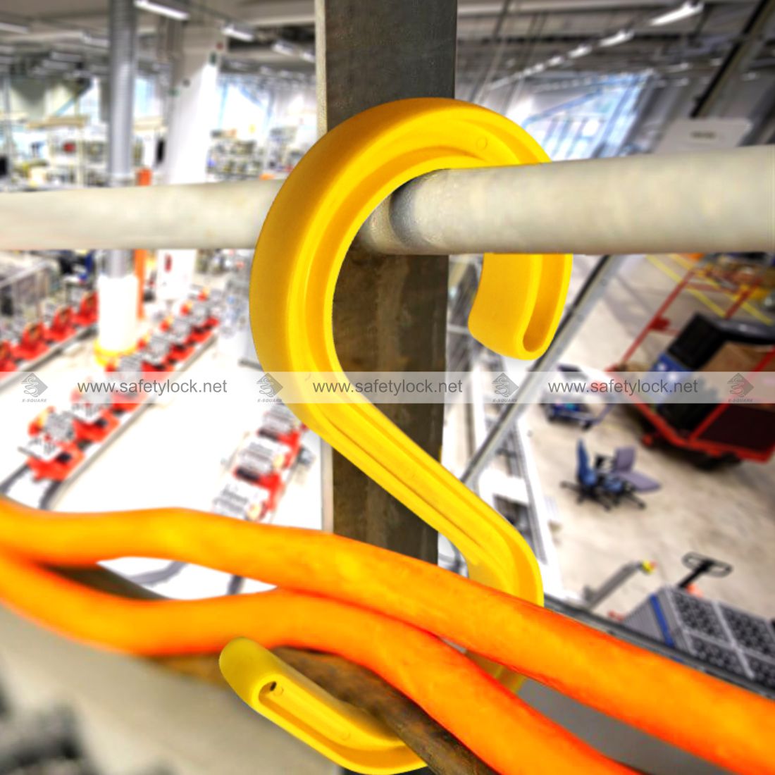 S shaped yellow hanger for cable safety