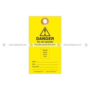 yellow laminated lockout tags