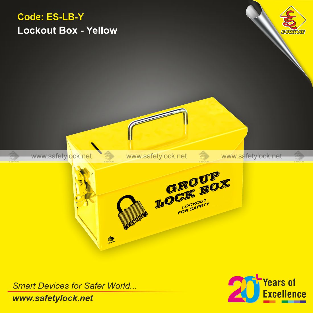 yellow lockout box with steel handle