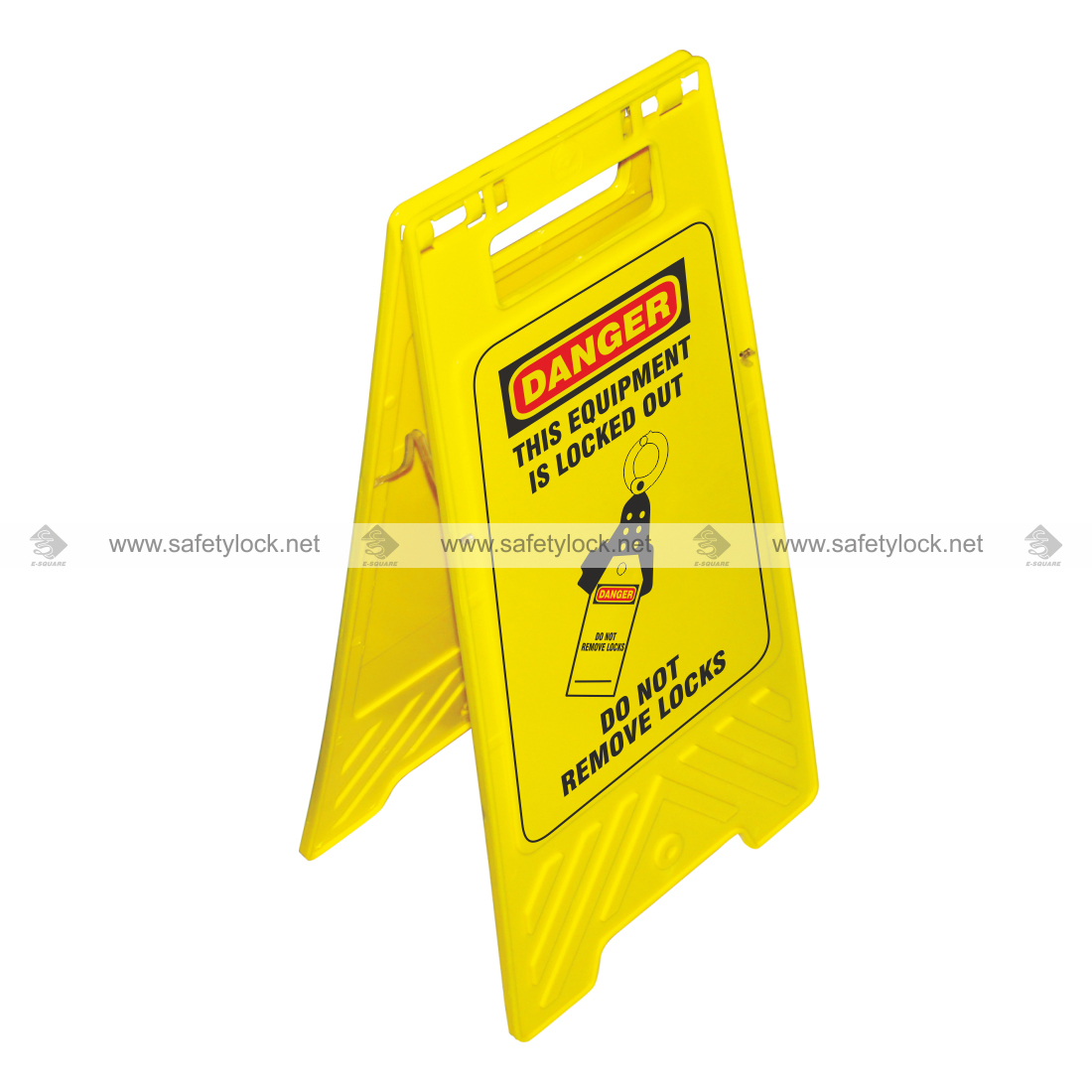 yellow lockout information stand