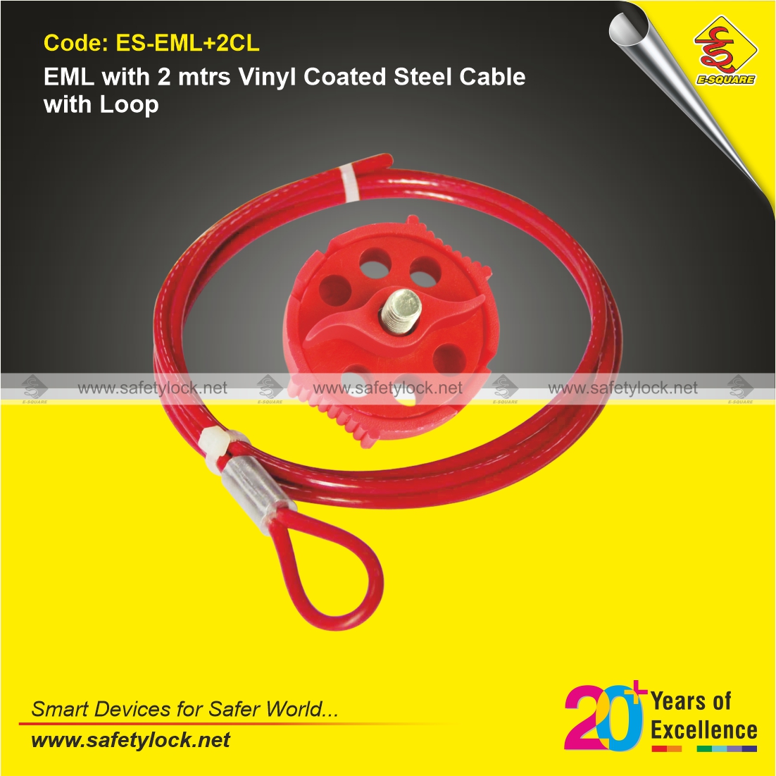 EML cable lockout with 2 mtrs vinyl coated steel cable with loop