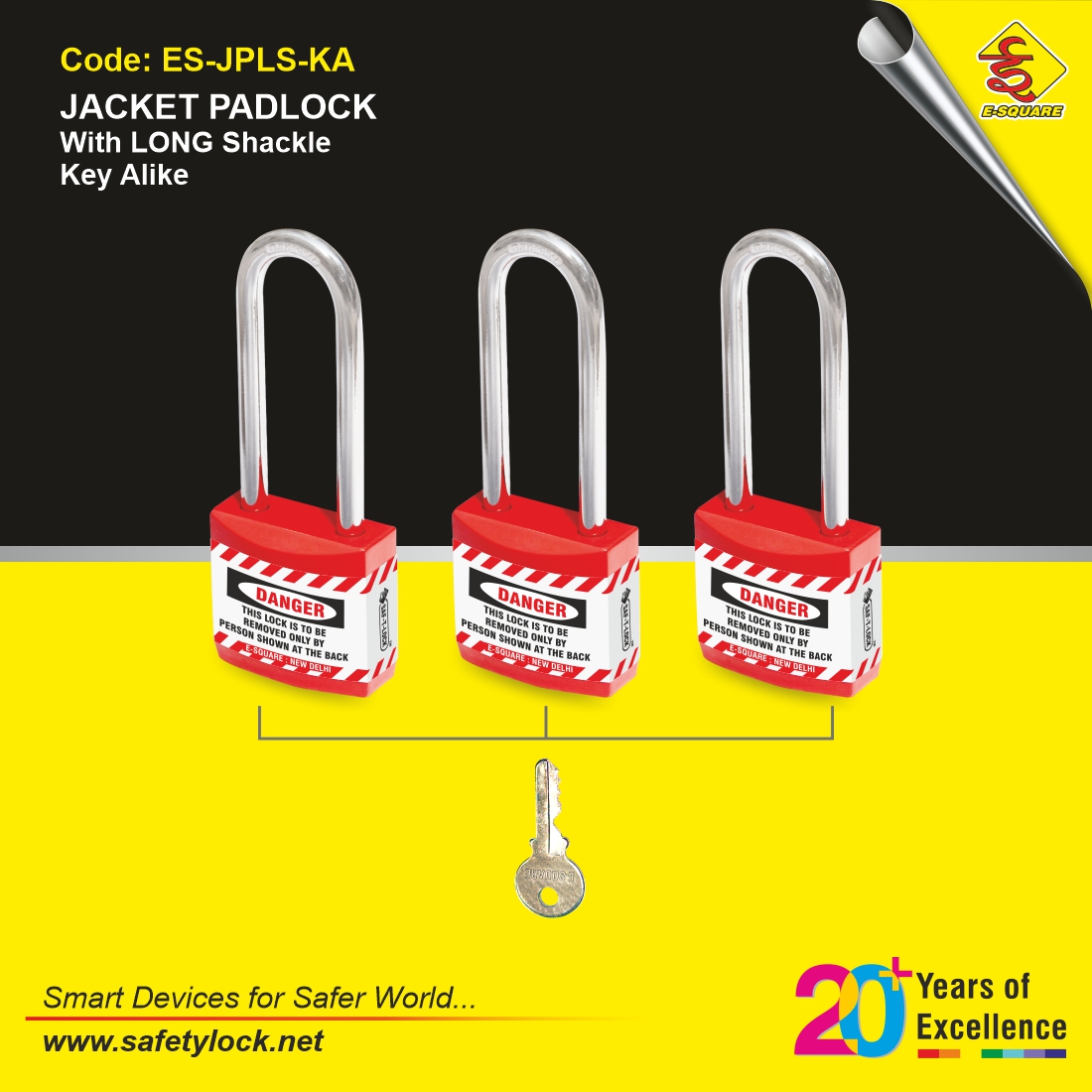 E-Square jacket padlock with long shackle