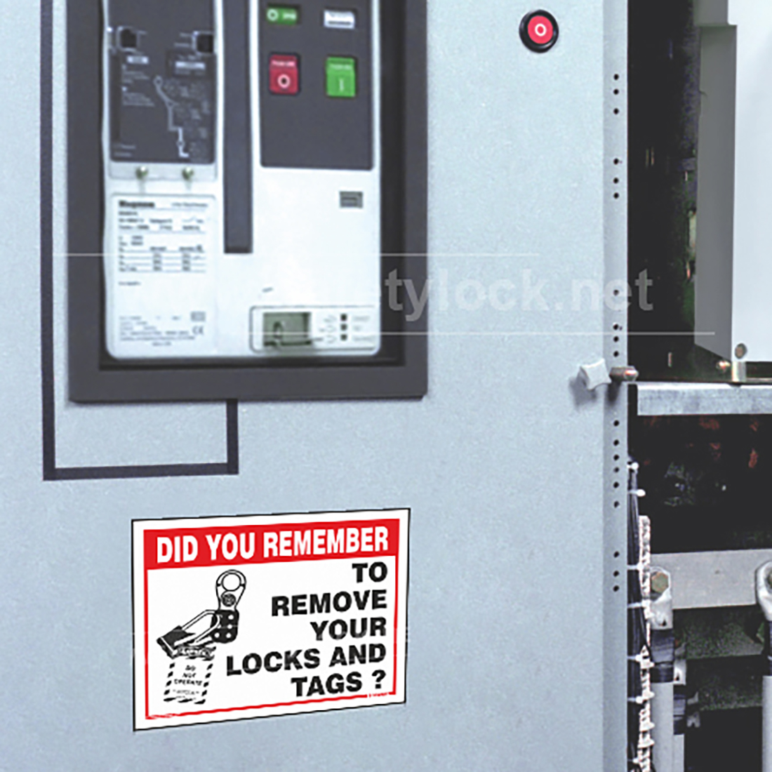 E-Square lockout safety signs remember to remove your locks tags