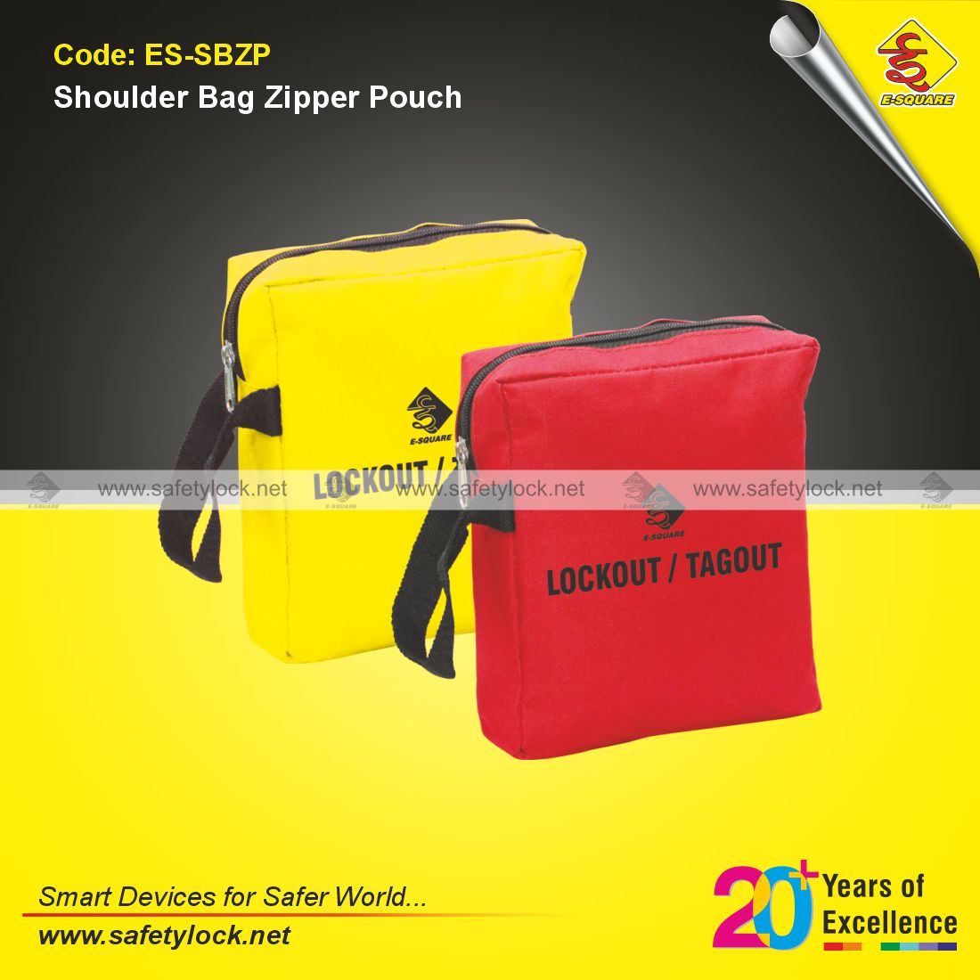 E-Square shoulder black zipper pouch