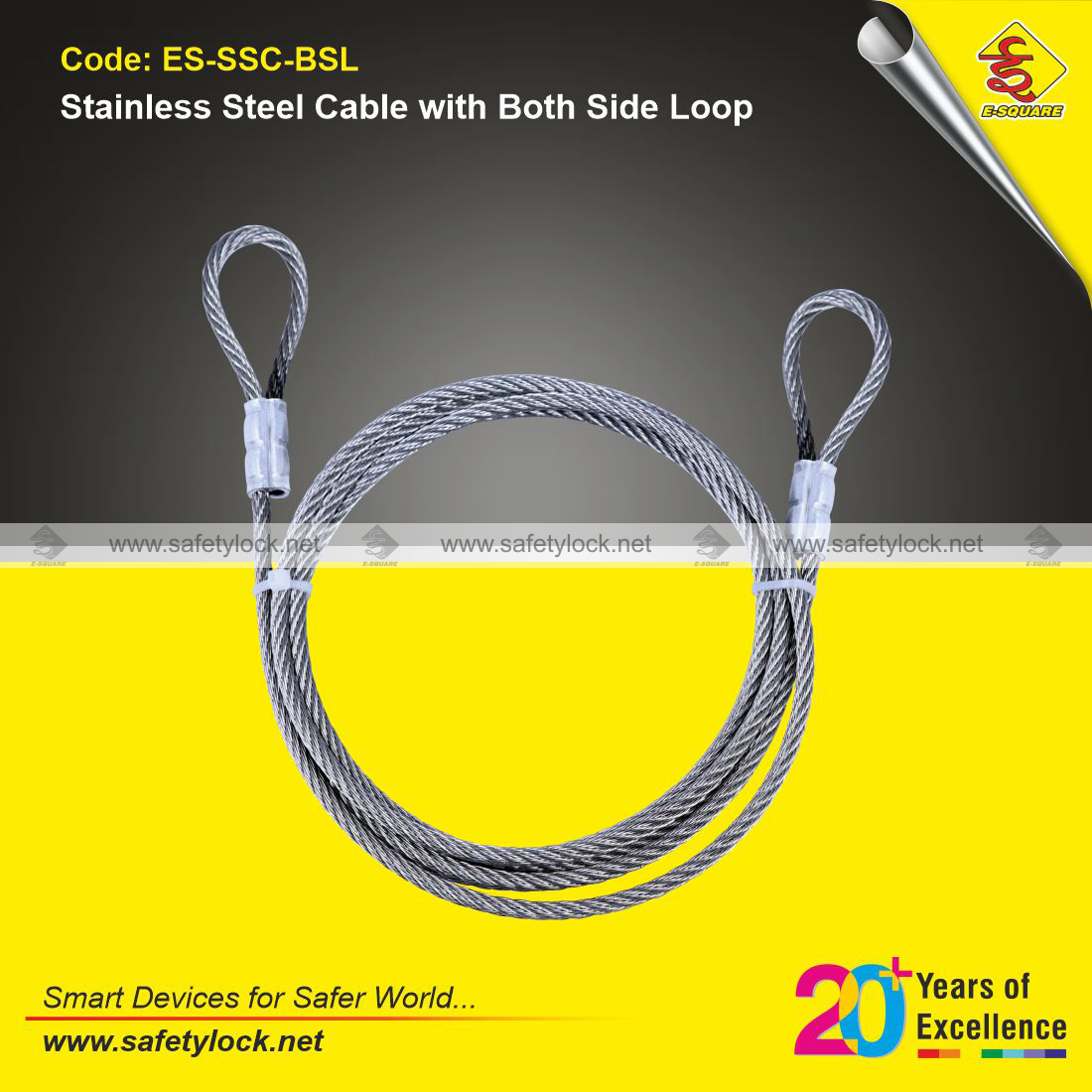 E-Square stainless steel cable with both side loop