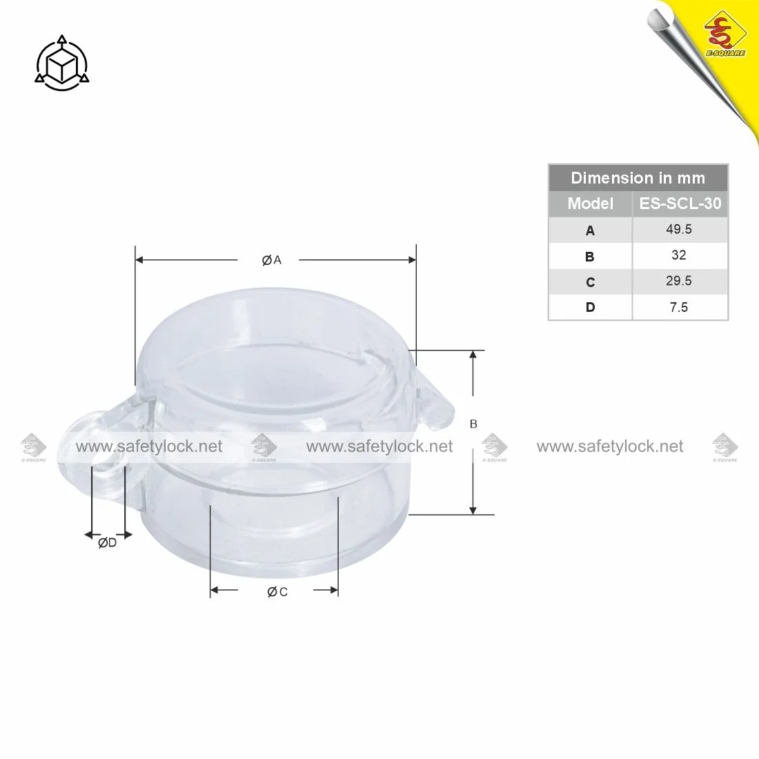 E-Square switch cover lockout device dimension