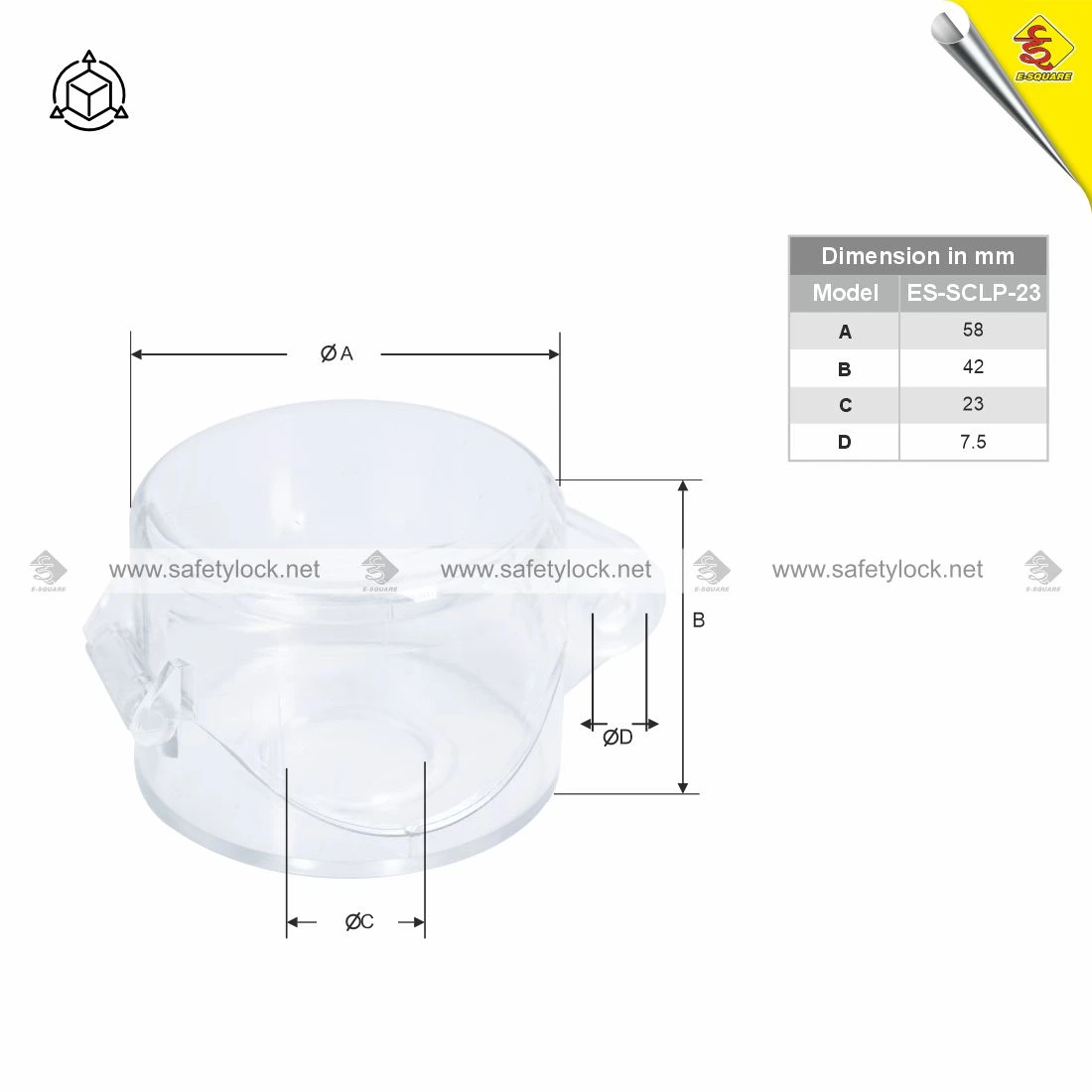 E-Square switch cover lockout premier dimension