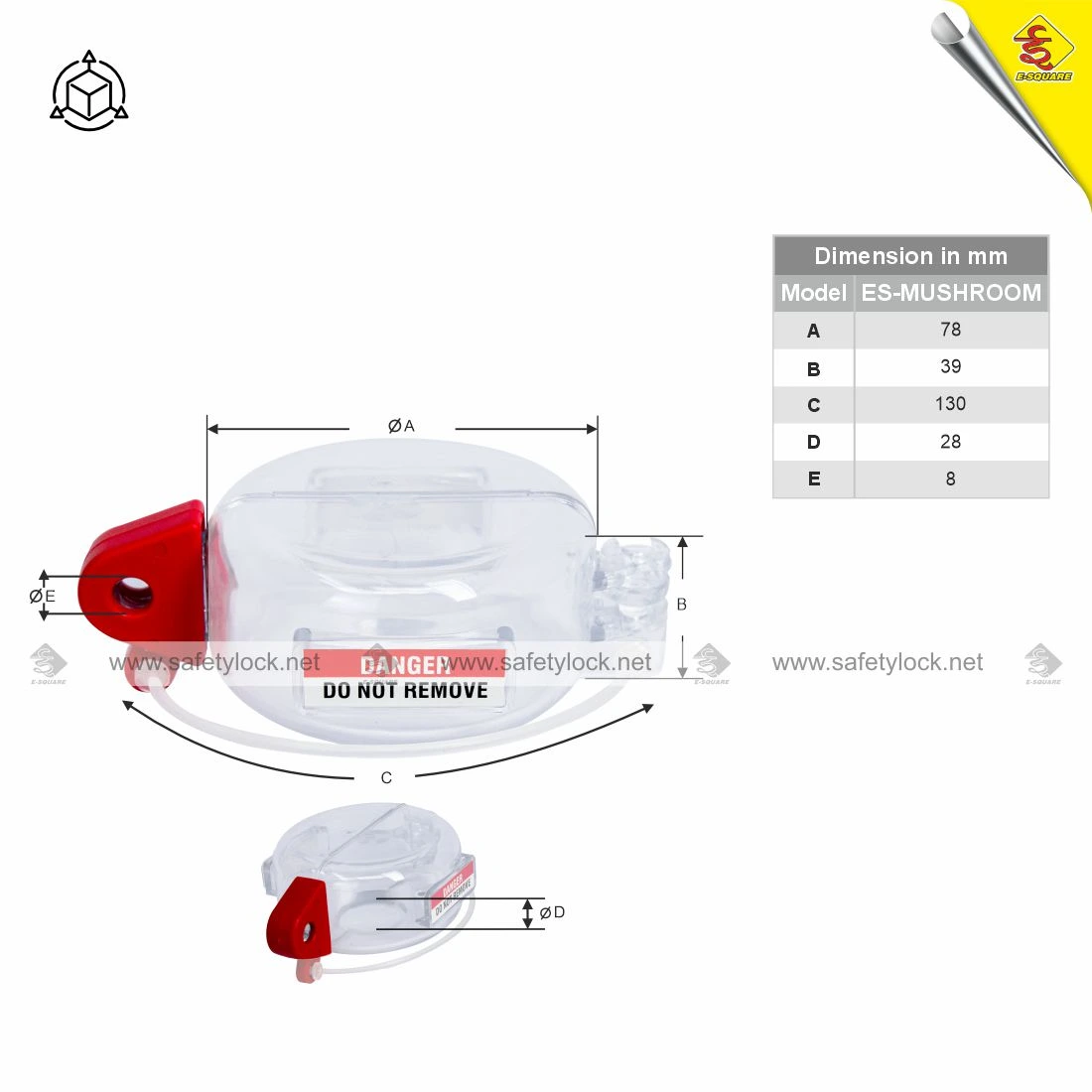 emergency stop button lockout device dimension