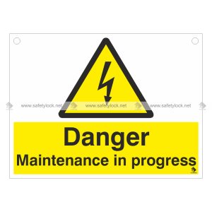 hanging lockout signs - danger maintenance in progress
