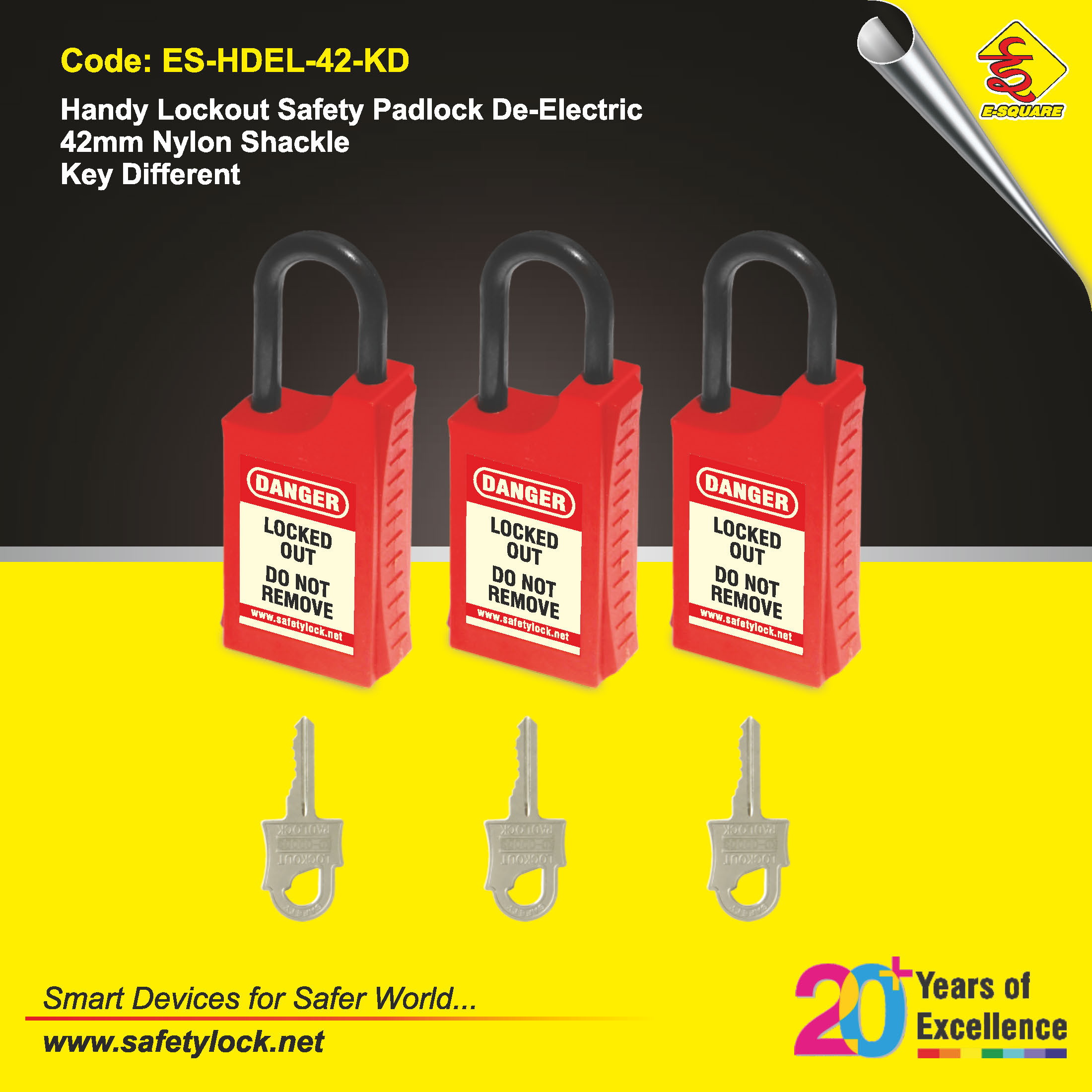 HLSP de-electric padlock with 42 mm nylon shackle