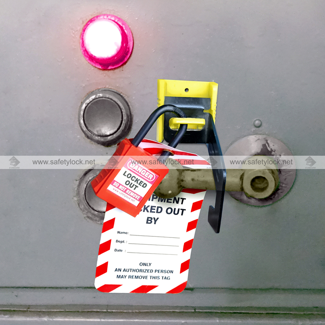 lockout device installation on electrical panel handle