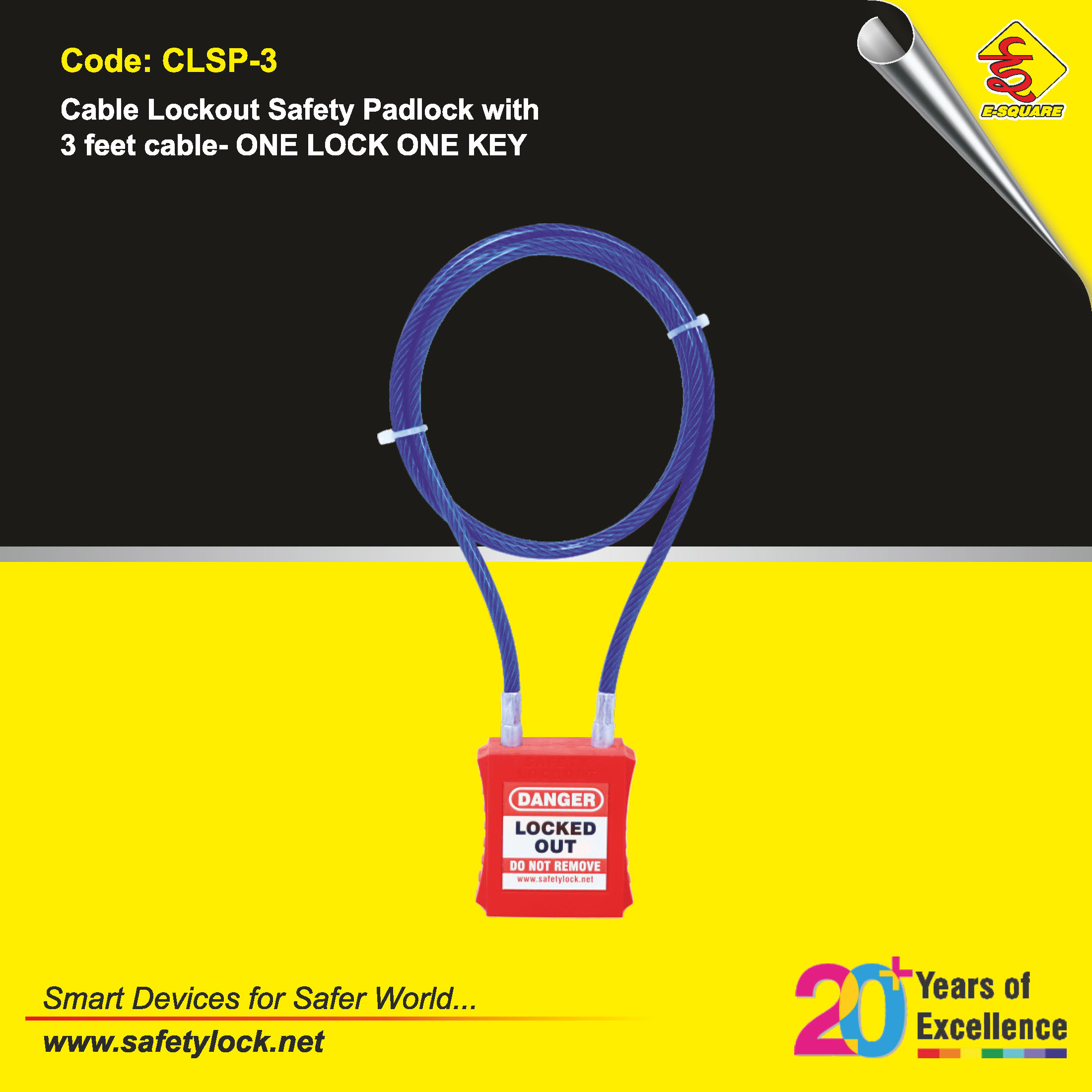 lockout padlock with 3 feet cable