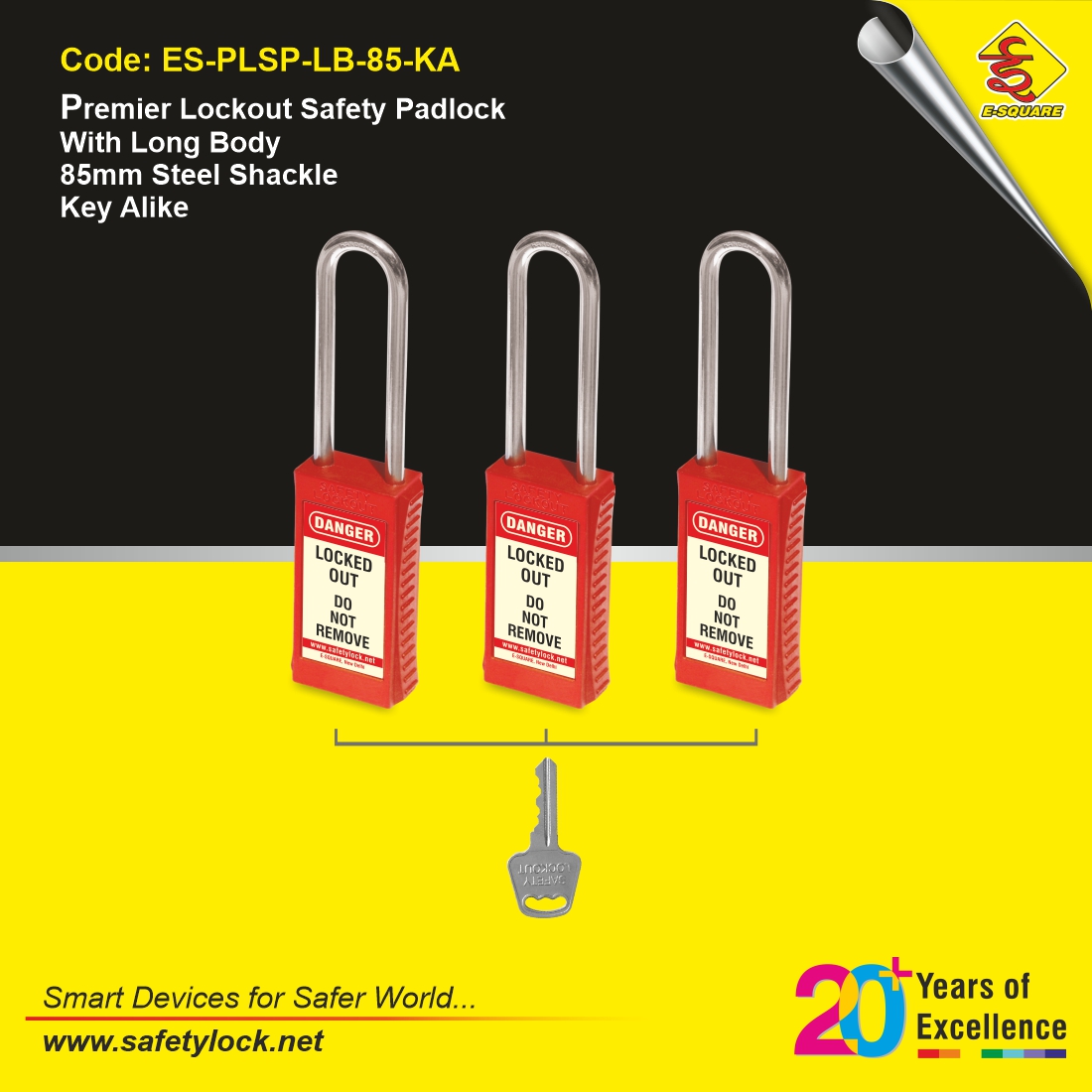 lockout padlock with long body and long shackle