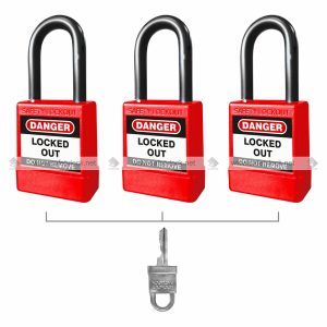 lockout padlock with long PVC sleeve shackle