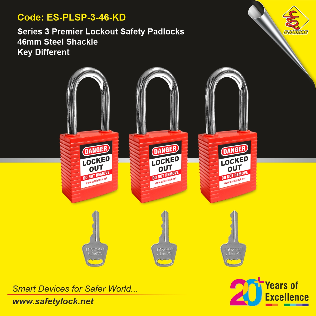 lockout safety padlock with 46 mm steel shackle