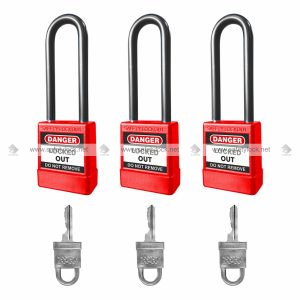 lockout safety padlock with long steel shackle with PVC sleeve