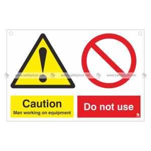 man working on equipment - hanging lockout signs