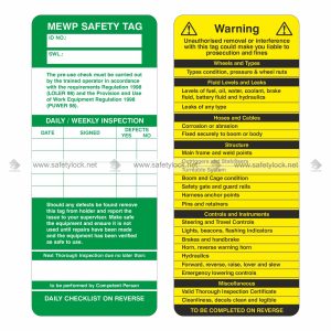 MEWP safety inspection tag