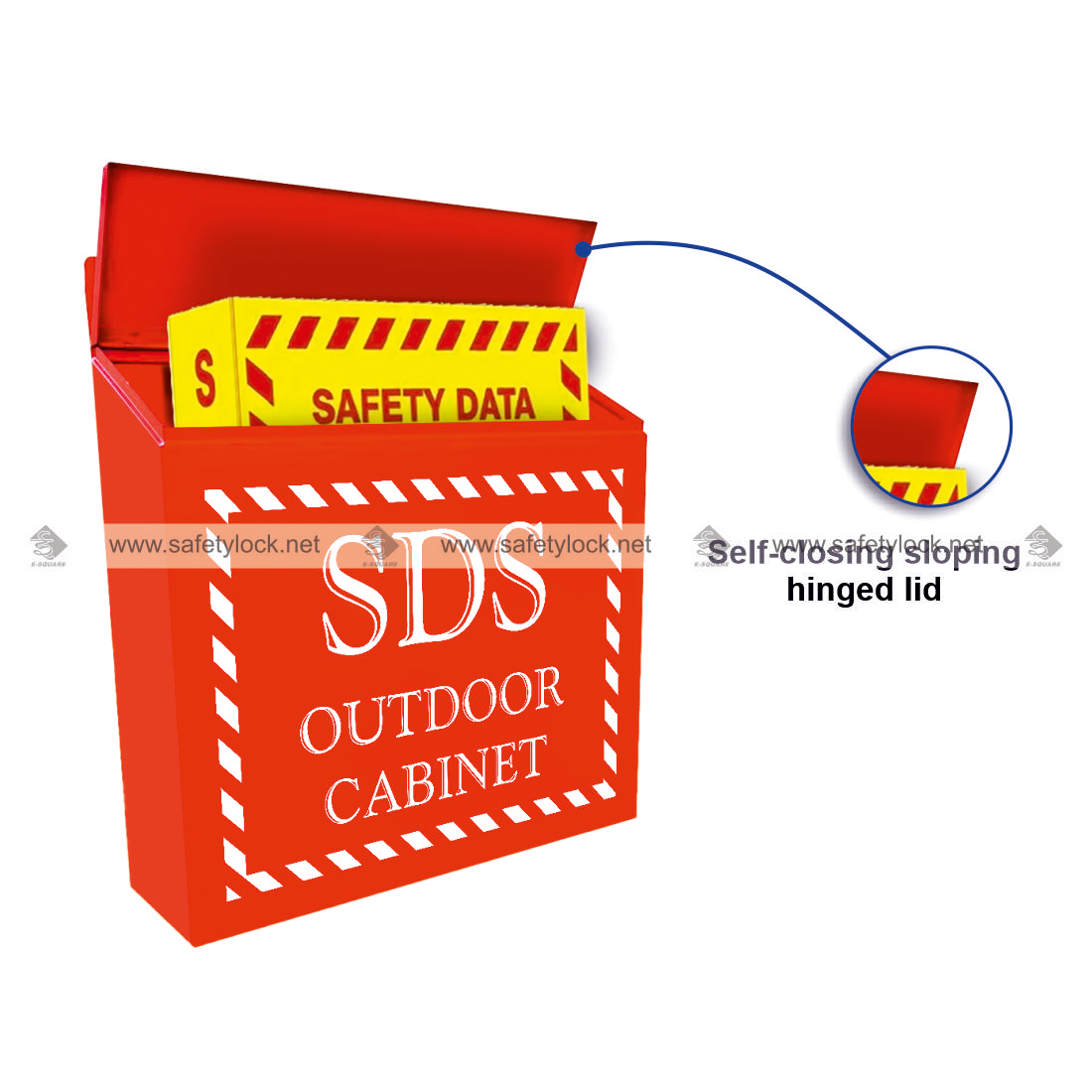 MSDS cabinet with self closing sloping hinged lid