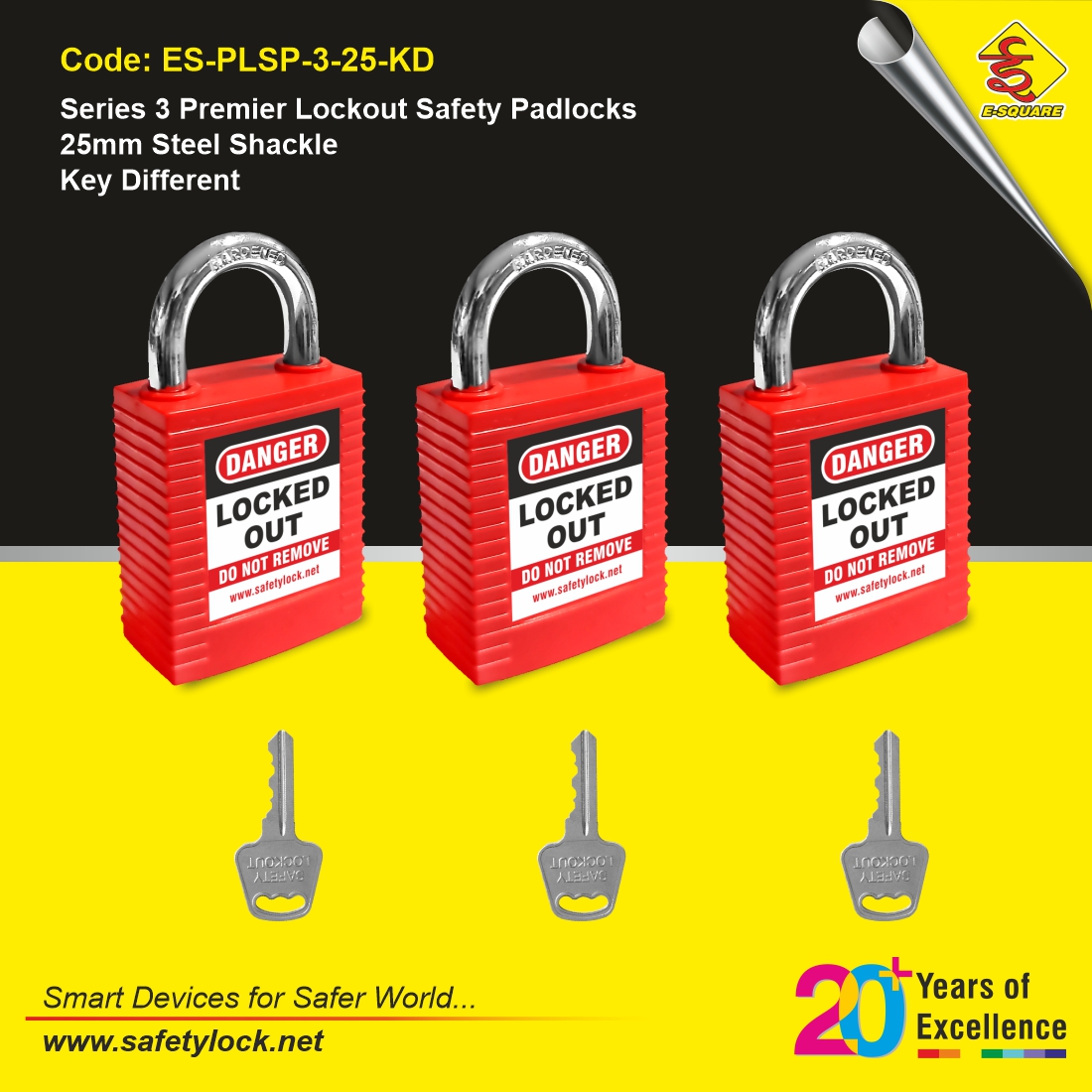 PLSP padlock with 25 mm steel shackle key different
