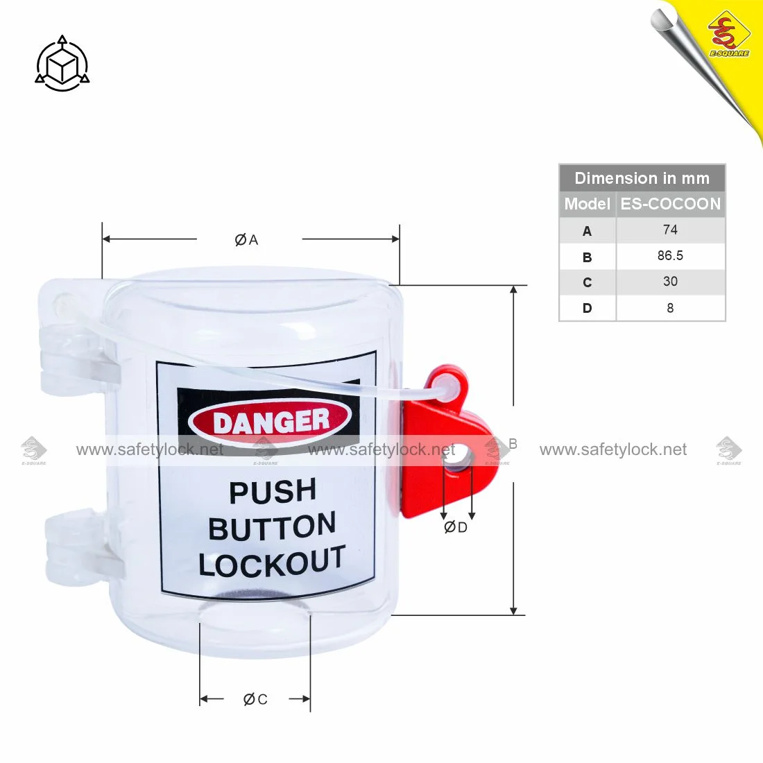 push button lockout device dimension