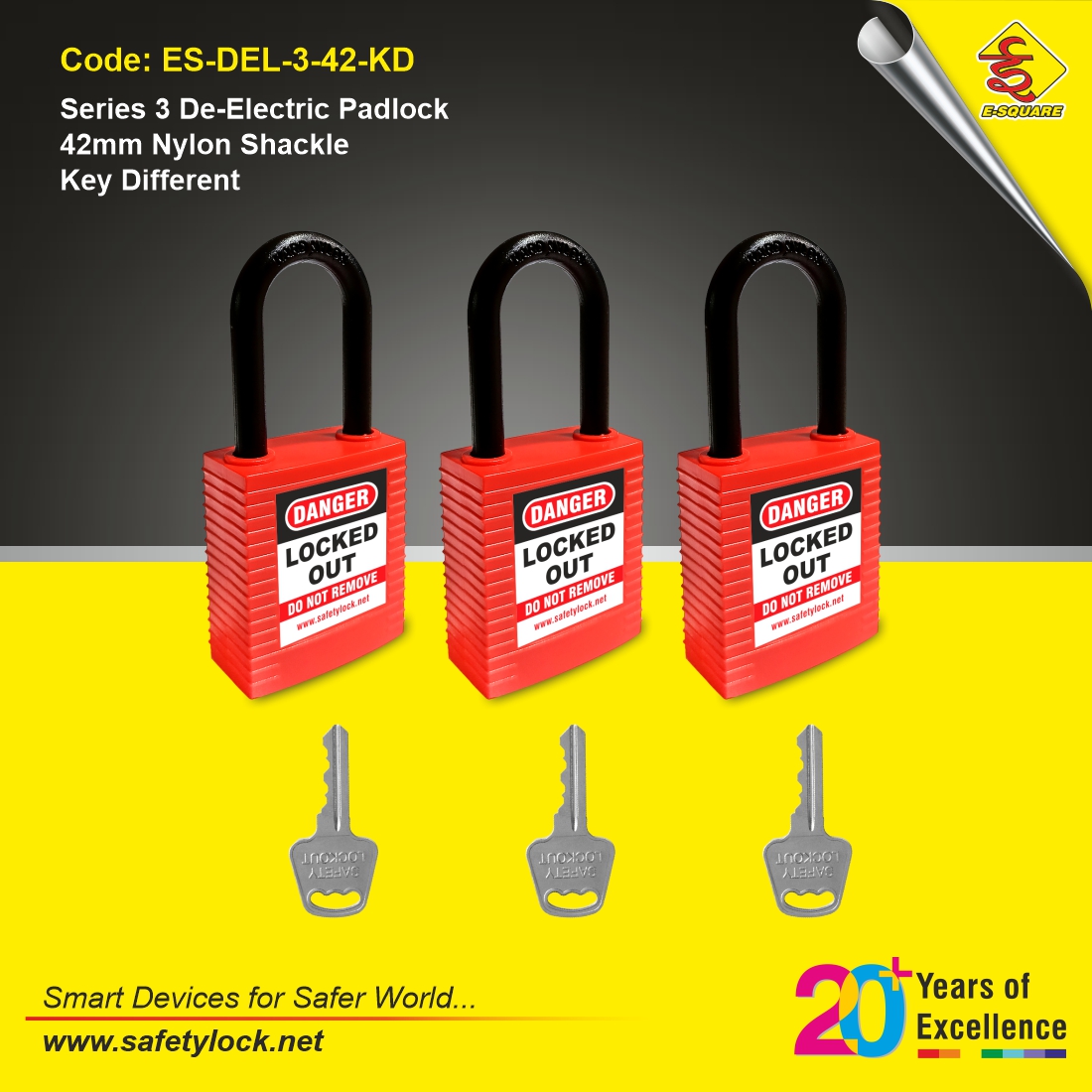 safety padlock with nylon shackle
