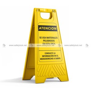 SDS yellow portable floor stand in Spanish language