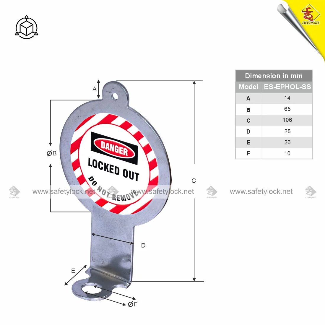 steel electrical panel hole lockout dimension