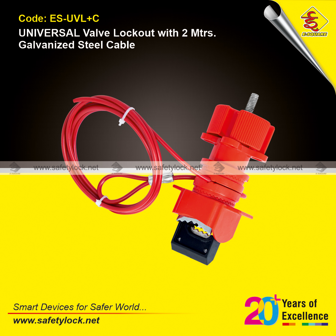 universal valve lockout with 2 meter galvanized steel cable