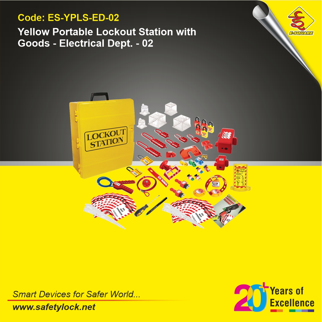 yellow portable lockout station with LOTO devices