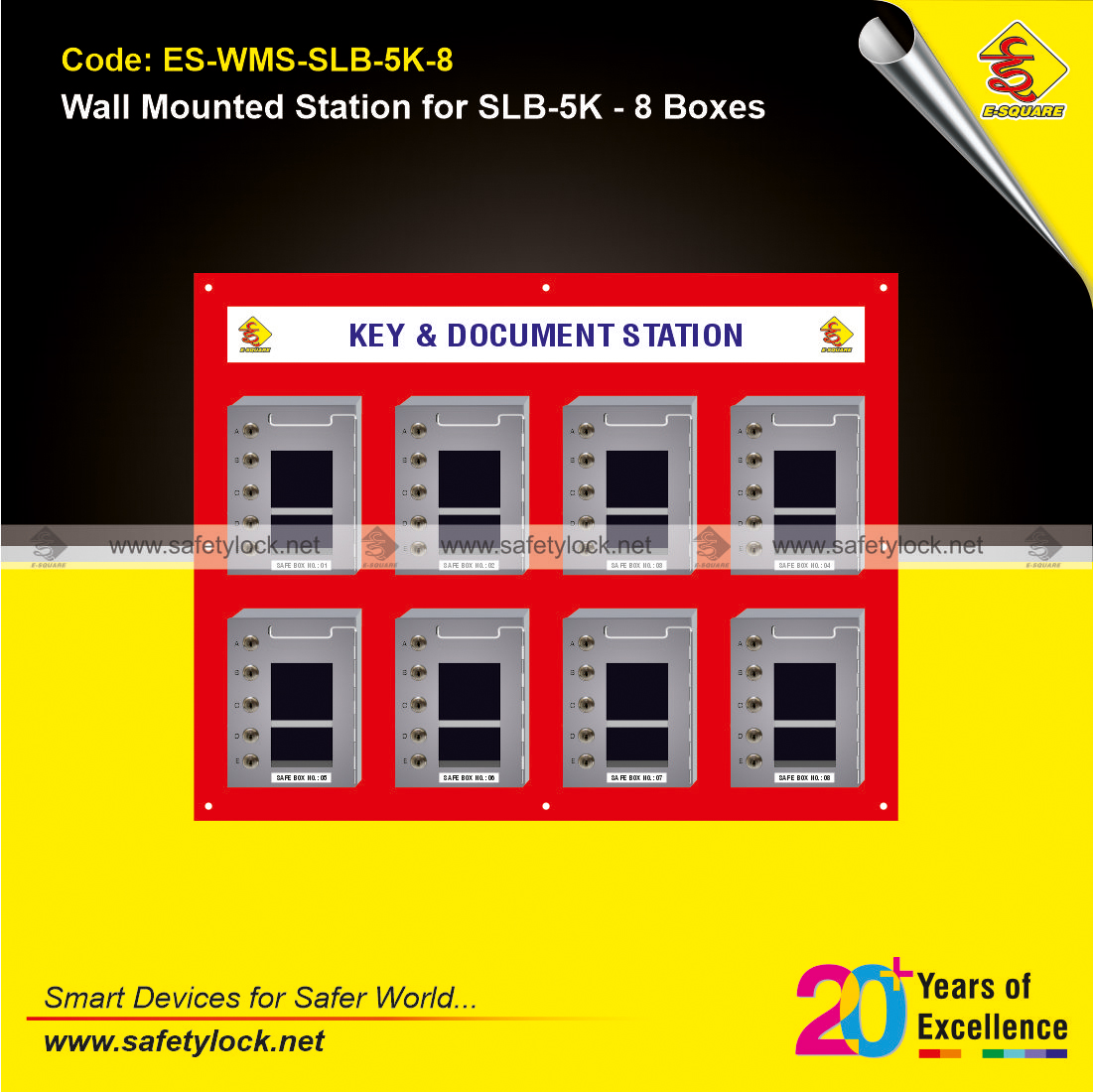 wall mounted station for 8 safety lockout box with 5 keys
