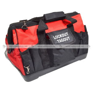 customised LOTO duffle bags red and black