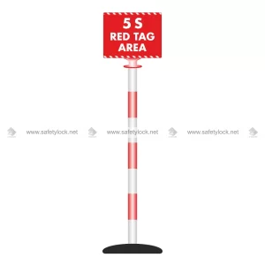 5S Barricading System - 1 Pole and 1 Sign - Red and White