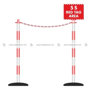 5S Barricading System - 2 Poles and 1 Sign - Red and White