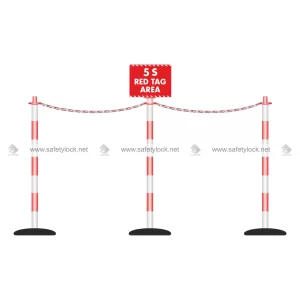 5S Barricading System - 3 Poles and 1 Sign - Red and White