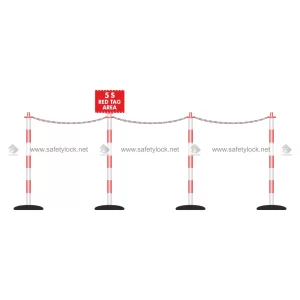 5S Barricading System - 4 Poles and 1 Sign - Red and White
