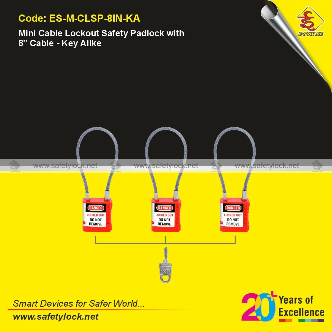 mini cable lockout padlock with 8-inch cable by E-Square