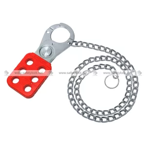 vinyl coated LOTO hasp with zinc finish metal chain