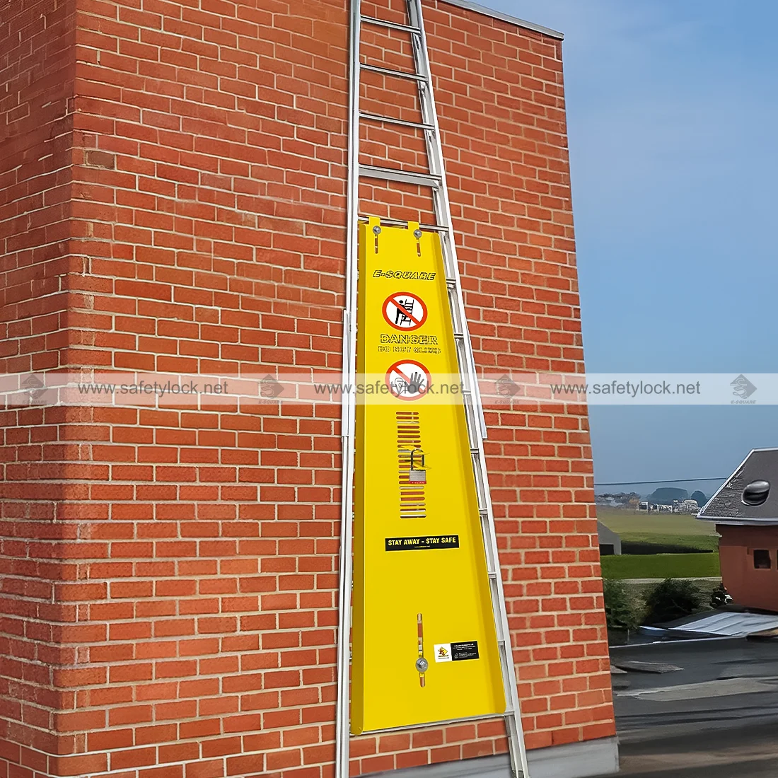 A shape ladder lockout cover installation